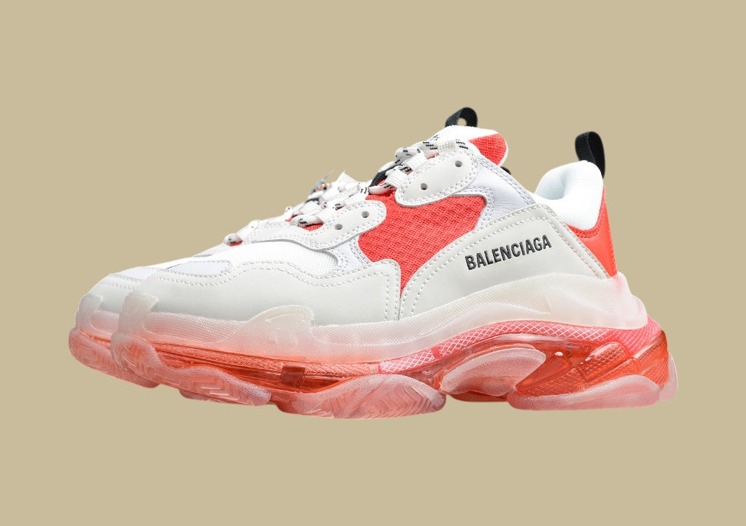 Balenciaga Triple S Weiß-Rot Neon Kraftvolle Silhouette