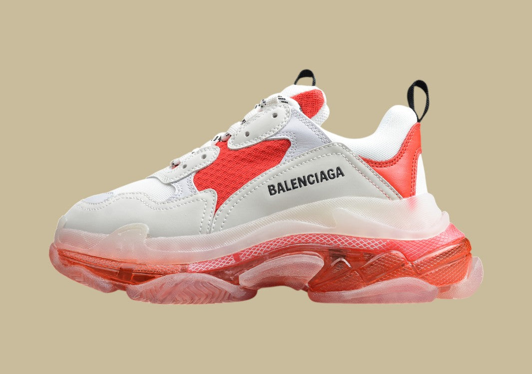 Balenciaga Triple S Weiß-Rot Neon Kraftvolle Silhouette