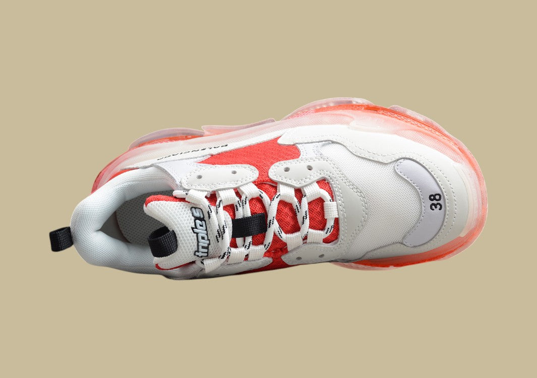 Balenciaga Triple S Weiß-Rot Neon Kraftvolle Silhouette