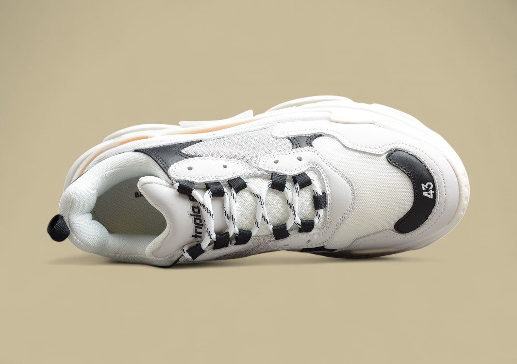 Balenciaga Triple S Weiß Schwarz Klassischer Kontrast Chunky-Look