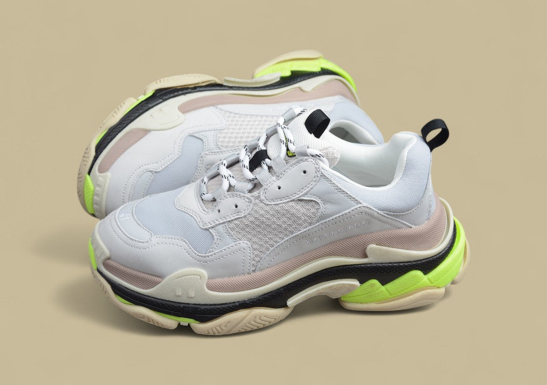 Balenciaga White Fluorescent Green Men's And Women's Shoes