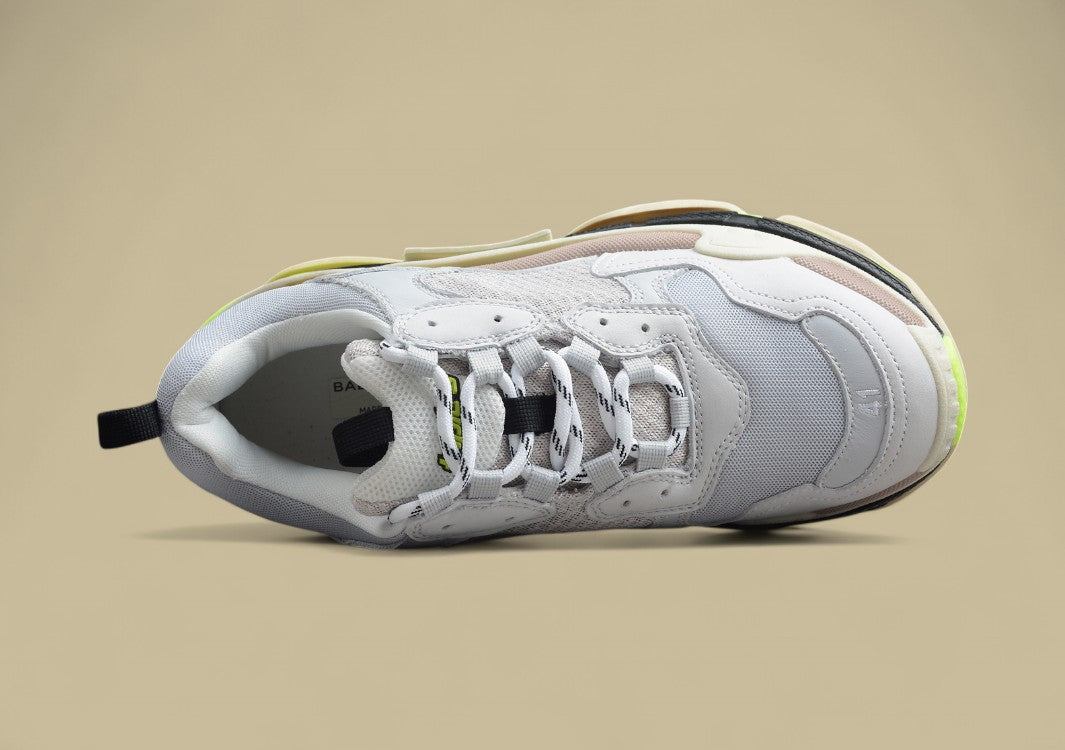 Balenciaga White Fluorescent Green Men's And Women's Shoes