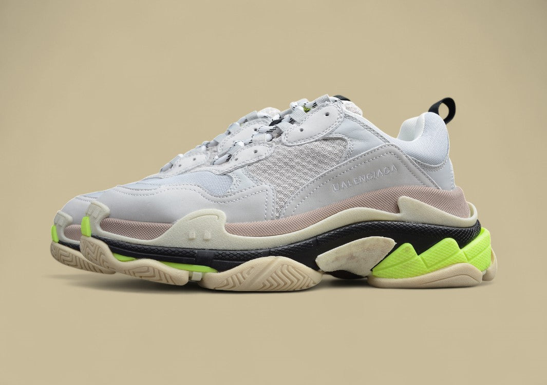 Balenciaga White Fluorescent Green Men's And Women's Shoes