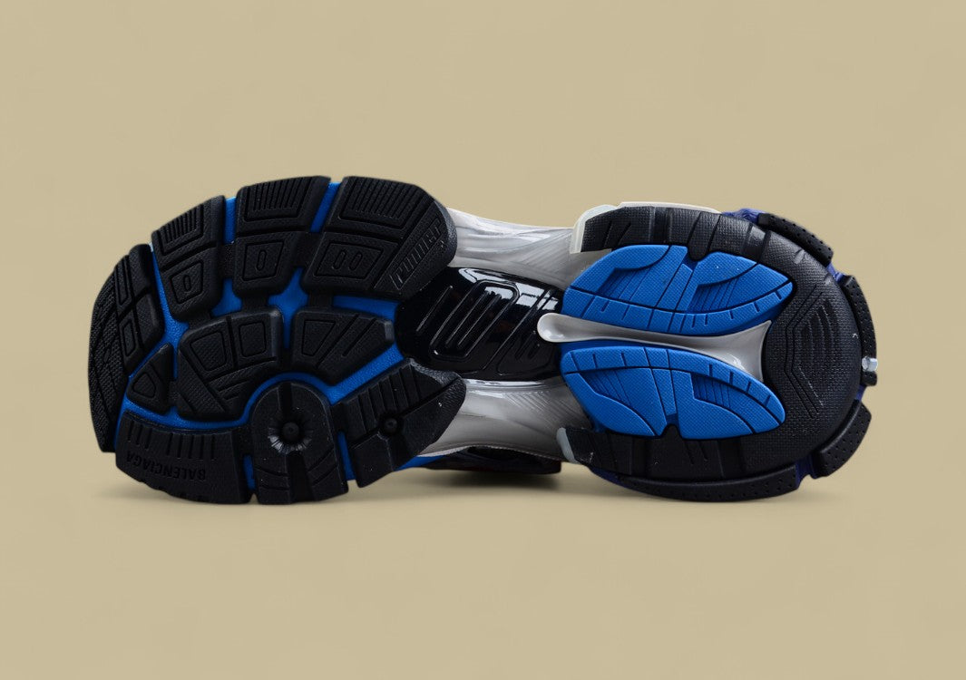 Balenciaga White Mesh Runner Sneaker with Red and Blue