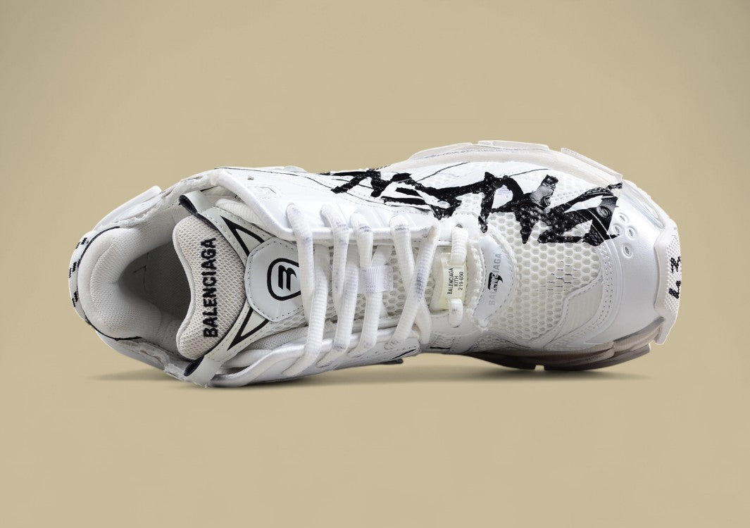 Balenciaga White Runner Sneaker with Graffiti Logo