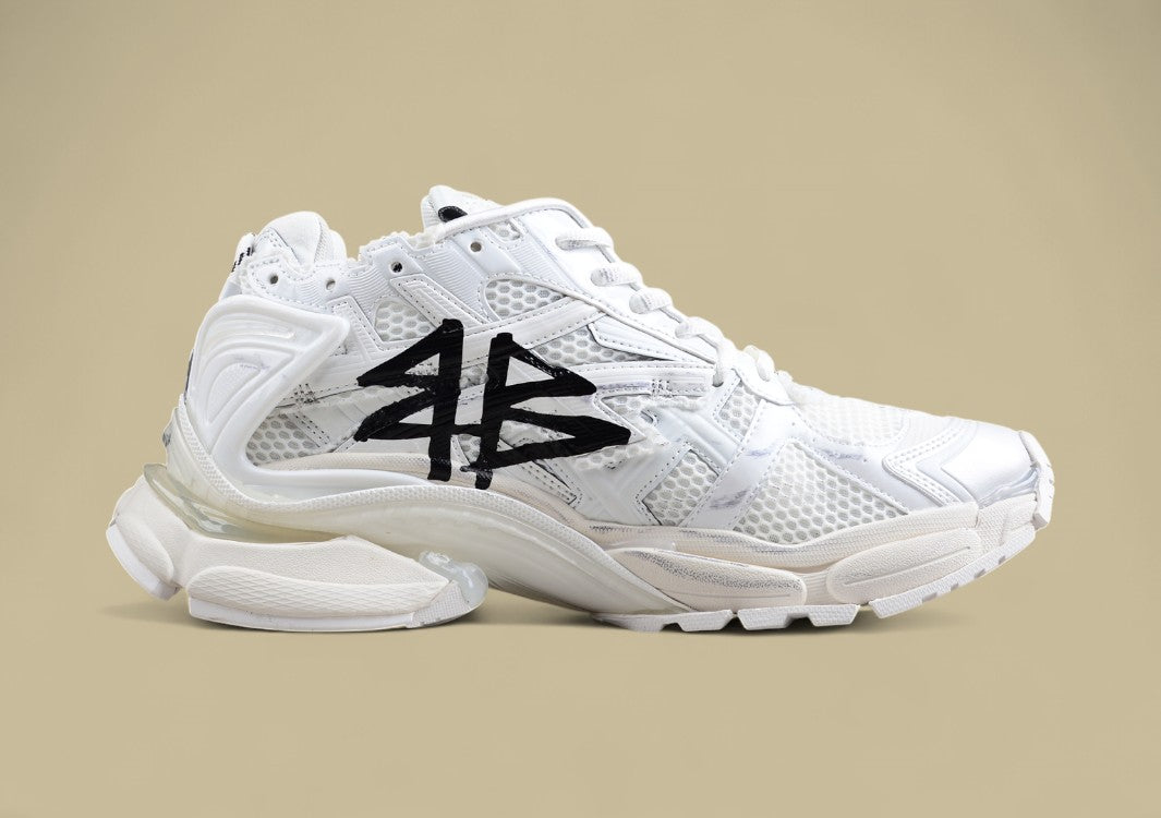 Balenciaga White Runner Sneaker with Graffiti Logo