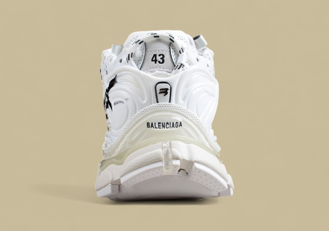 Balenciaga White Runner Sneaker with Graffiti Logo