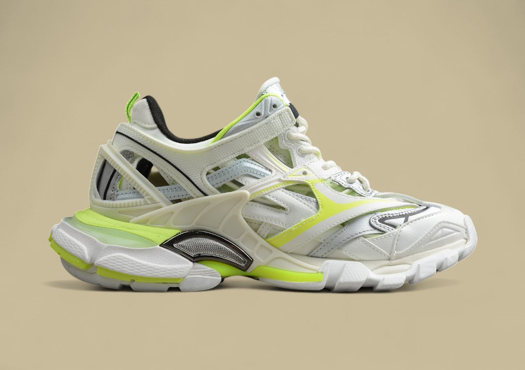 Balenciaga White & Neon Yellow Runner Sneaker