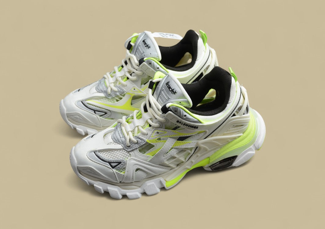 Balenciaga White & Neon Yellow Runner Sneaker