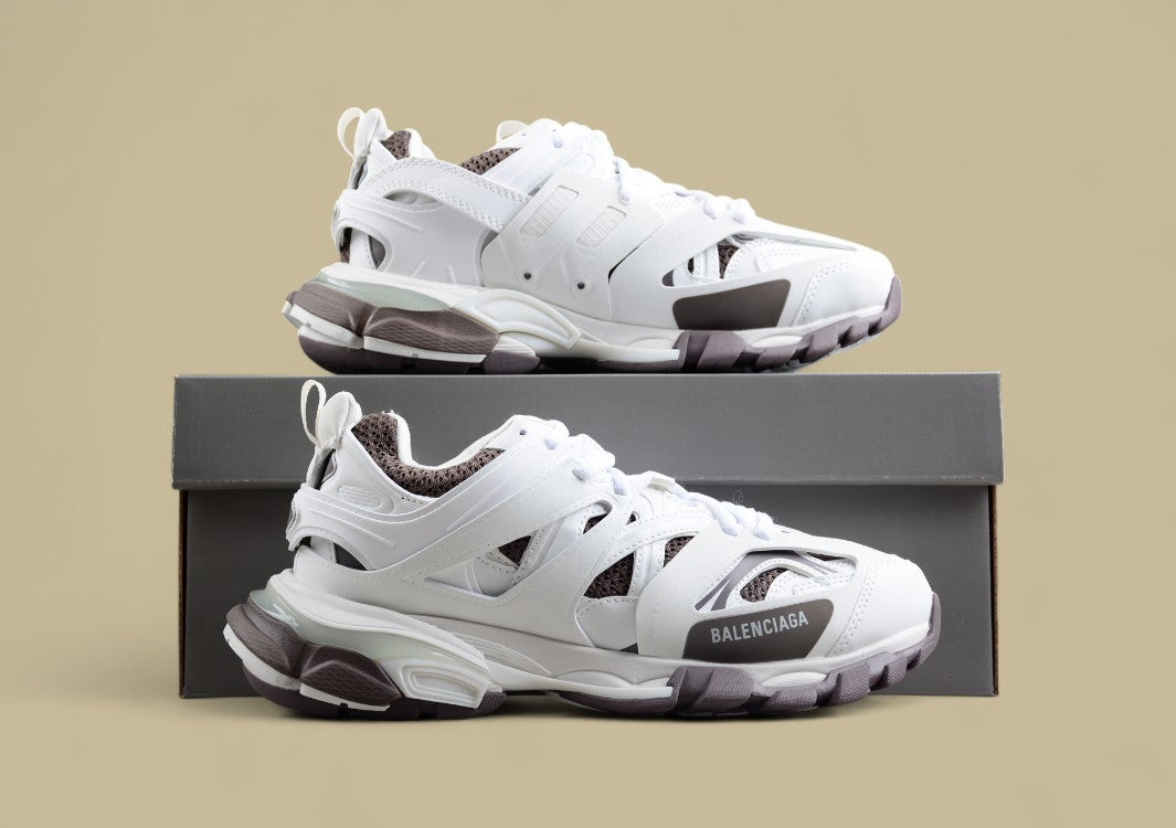 Balenciaga White and Grey Mesh Runner Sneaker