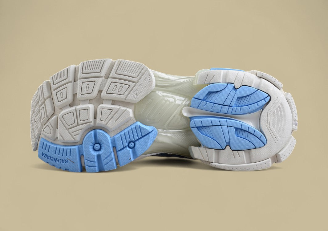 Balenciaga White and Light Blue Mesh Runner Sneaker