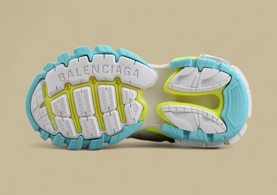 Balenciaga White and Neon Mesh Runner Sneaker