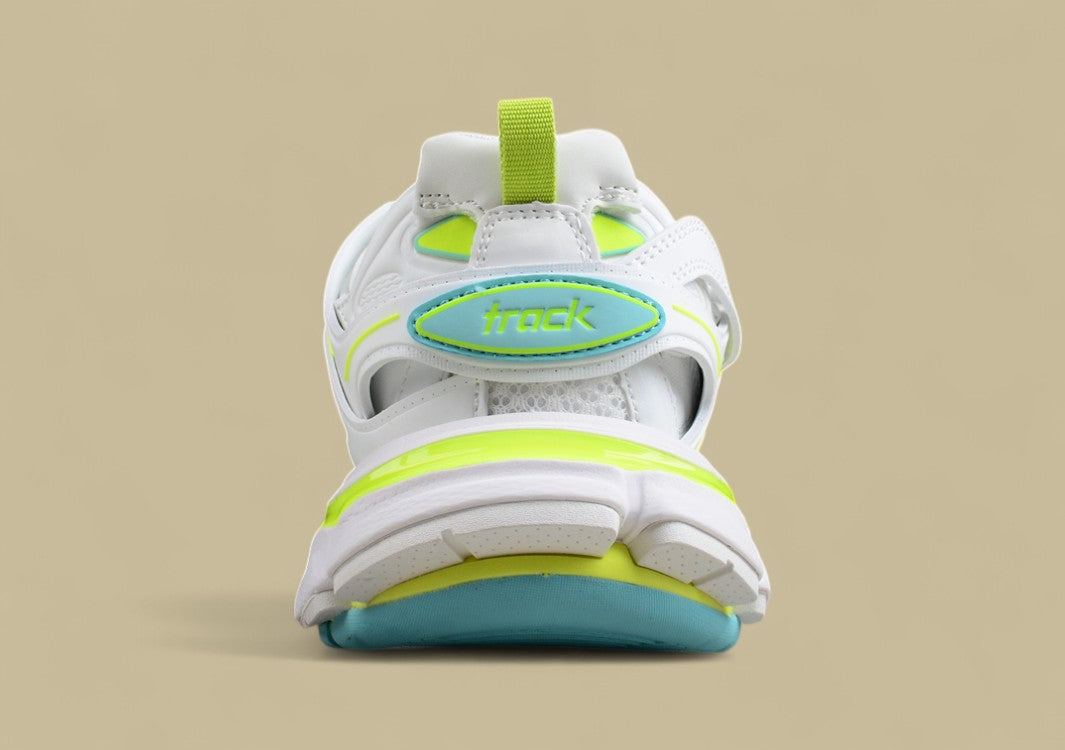 Balenciaga White and Neon Mesh Runner Sneaker