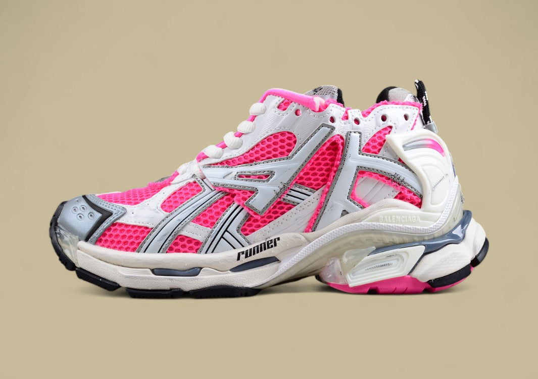 Balenciaga White and Pink Mesh Runner Sneaker