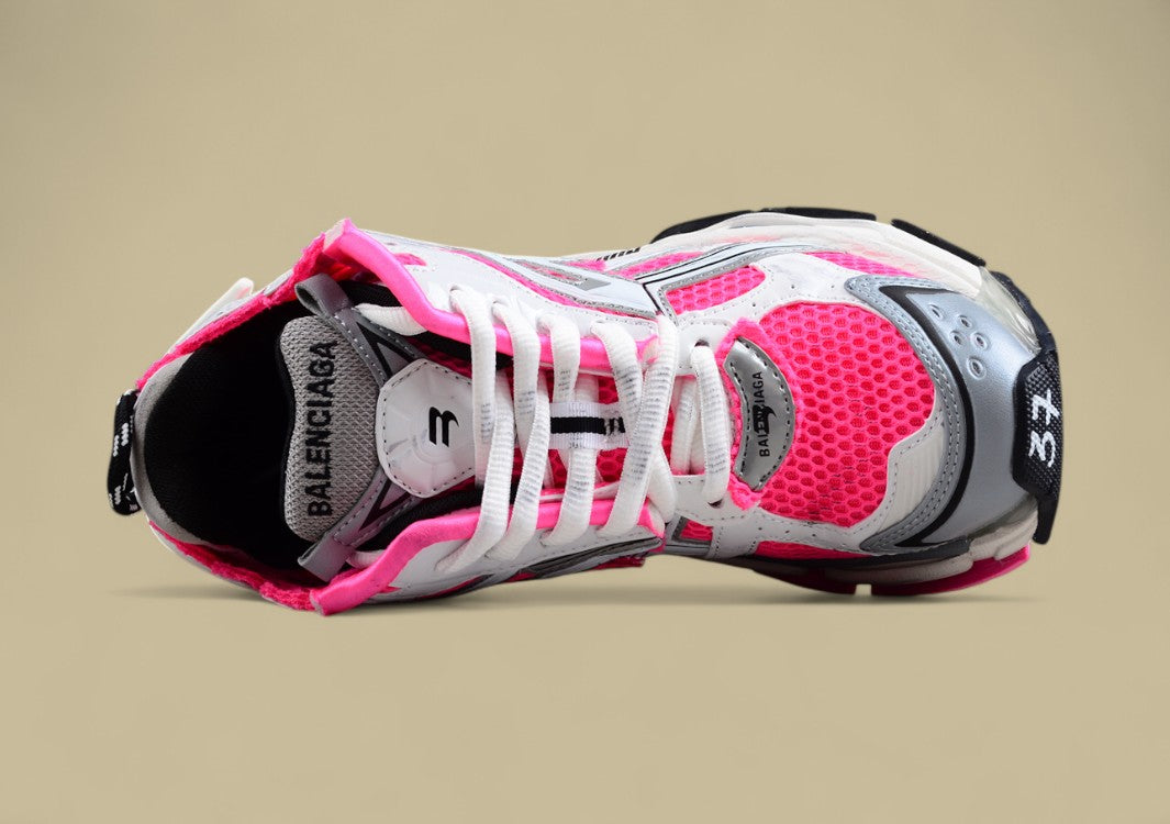 Balenciaga White and Pink Mesh Runner Sneaker