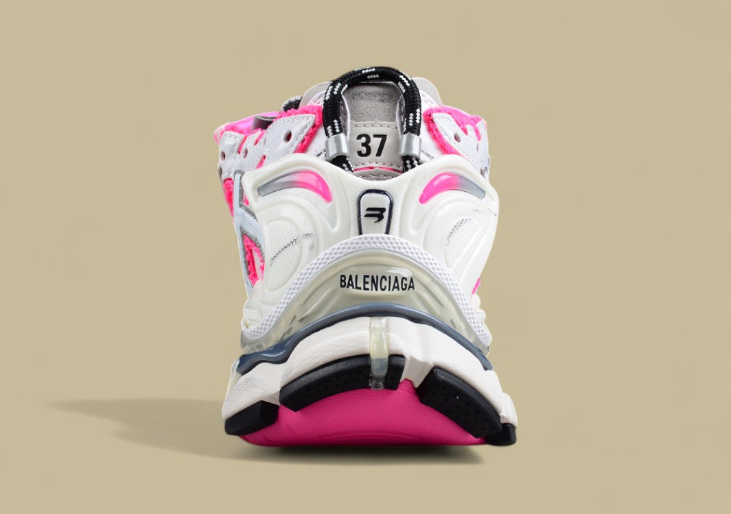 Balenciaga White and Pink Mesh Runner Sneaker