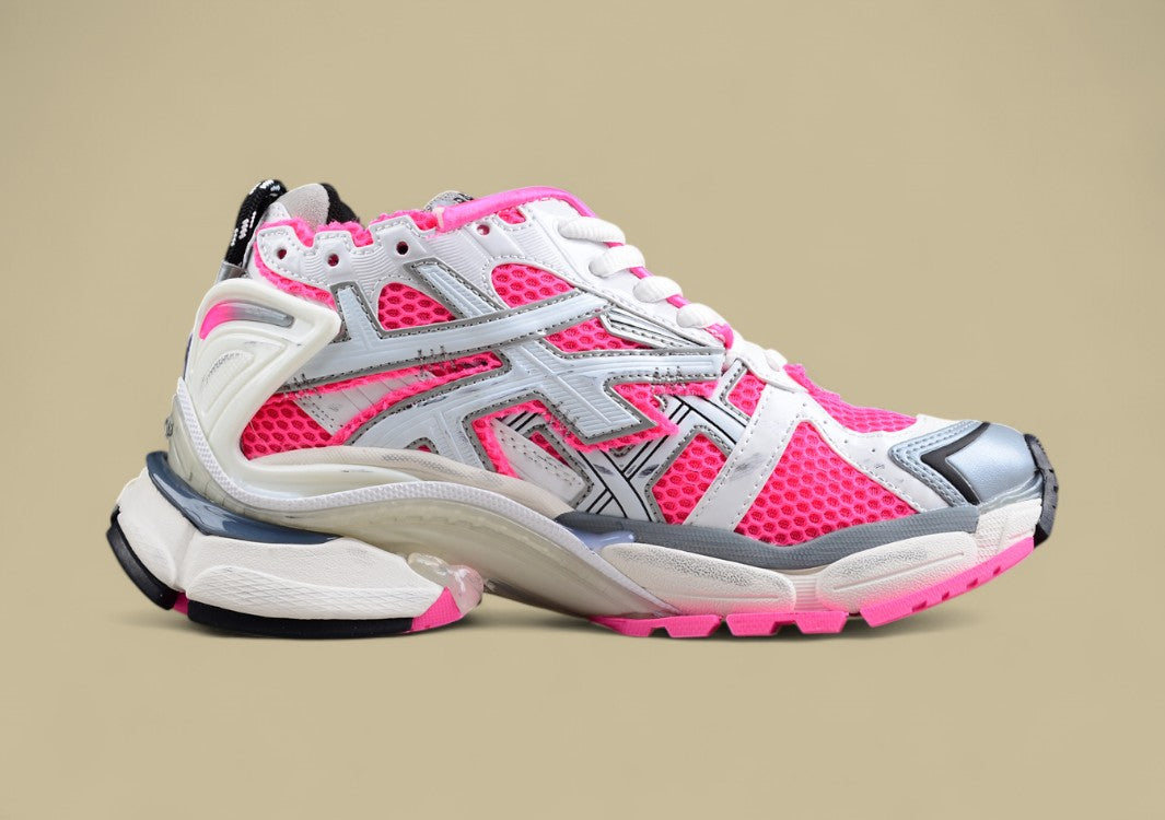 Balenciaga White and Pink Mesh Runner Sneaker