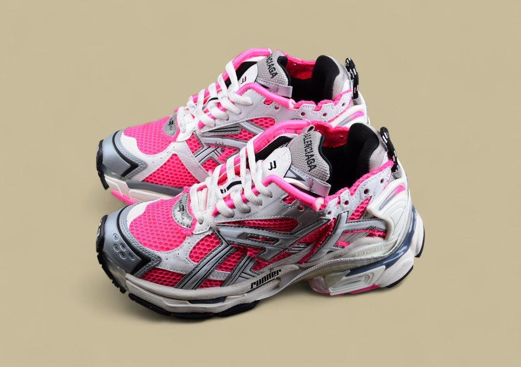 Balenciaga White and Pink Mesh Runner Sneaker