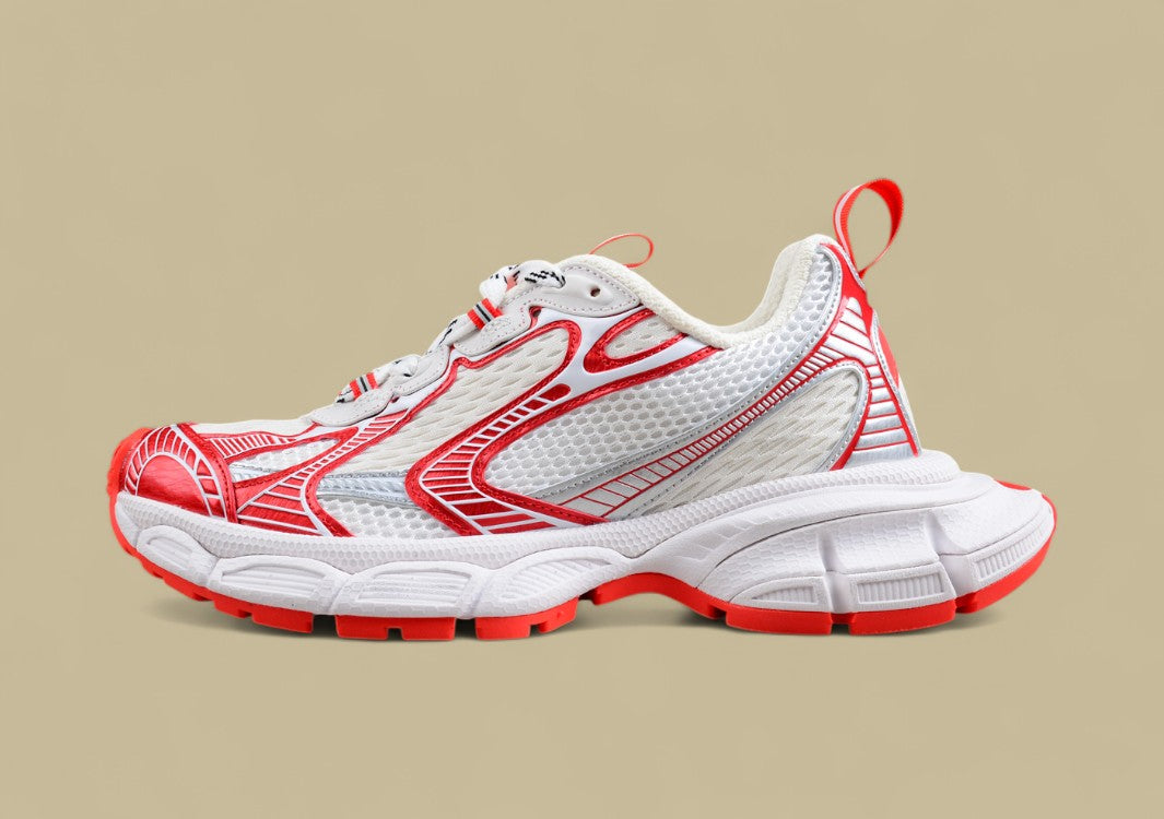 Balenciaga White and Red Mesh Runner Sneaker