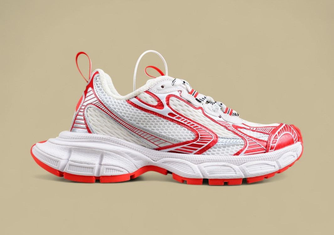 Balenciaga White and Red Mesh Runner Sneaker