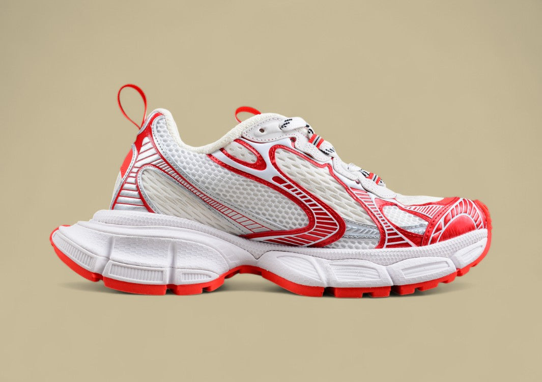 Balenciaga White and Red Mesh Runner Sneaker
