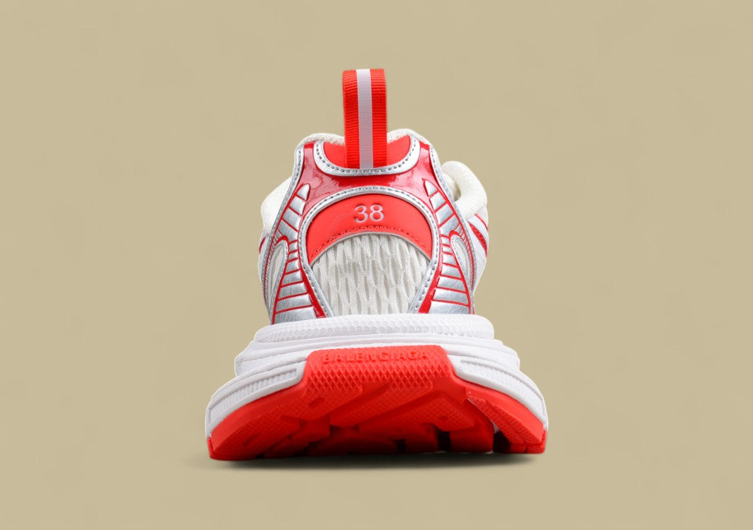 Balenciaga White and Red Mesh Runner Sneaker