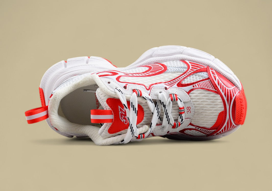 Balenciaga White and Red Mesh Runner Sneaker