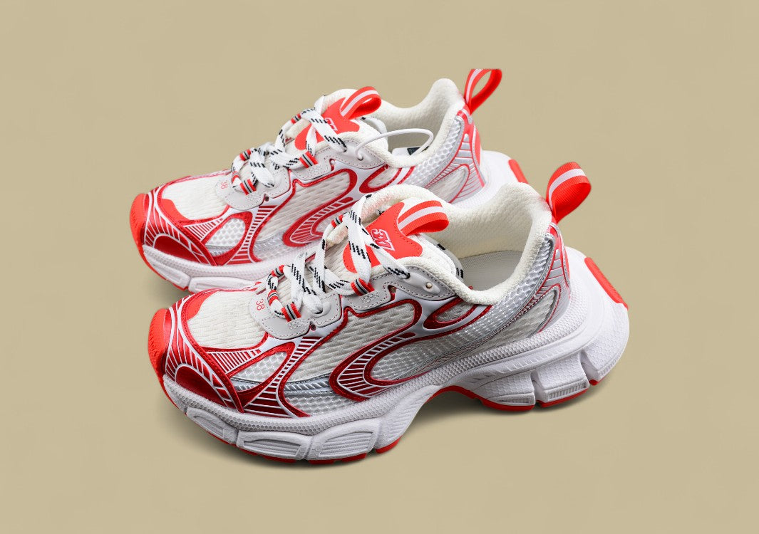 Balenciaga White and Red Mesh Runner Sneaker