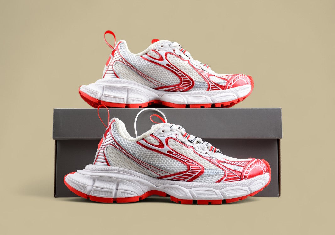 Balenciaga White and Red Mesh Runner Sneaker