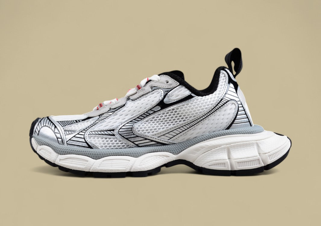 Balenciaga White and Silver Mesh Runner Sneaker