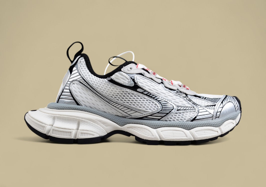 Balenciaga White and Silver Mesh Runner Sneaker