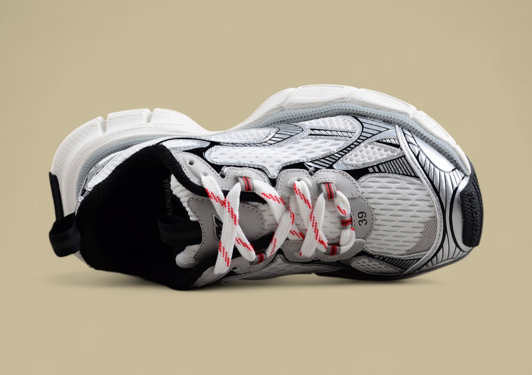 Balenciaga White and Silver Mesh Runner Sneaker