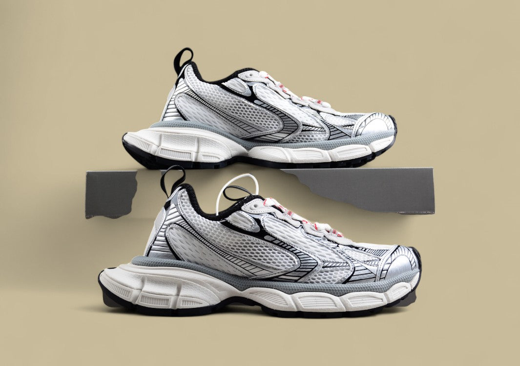 Balenciaga White and Silver Mesh Runner Sneaker