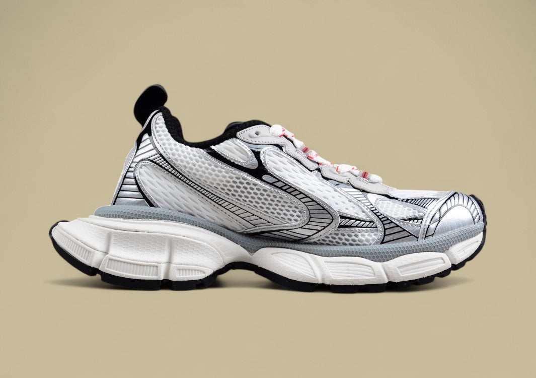 Balenciaga White and Silver Mesh Runner Sneaker