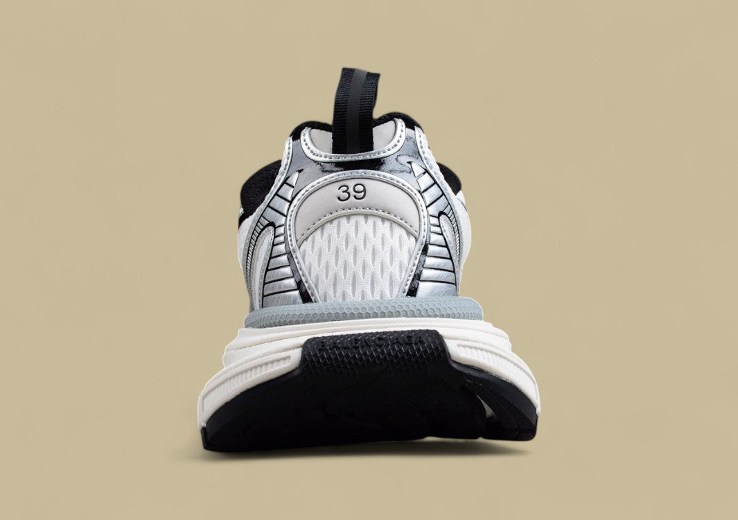 Balenciaga White and Silver Mesh Runner Sneaker
