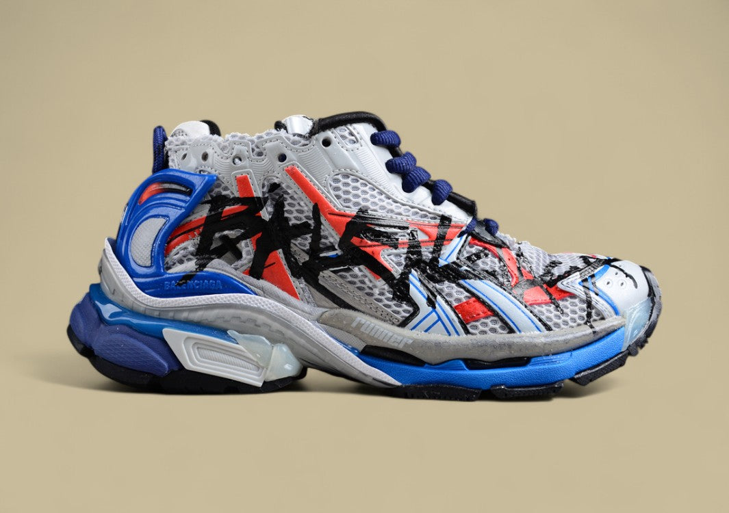Balenciaga X Future Sneaker in White, Blue, and Red