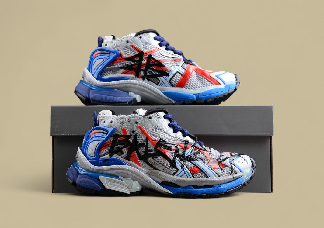 Balenciaga X Future Sneaker in White, Blue, and Red