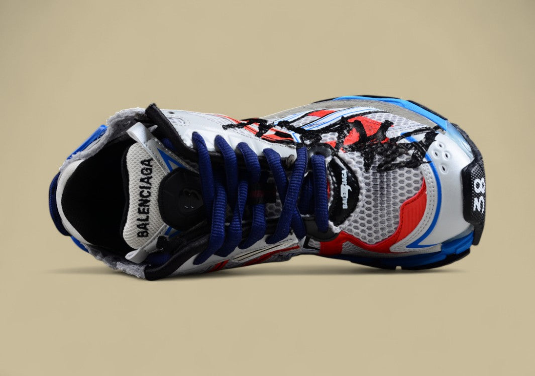 Balenciaga X Future Sneaker in White, Blue, and Red
