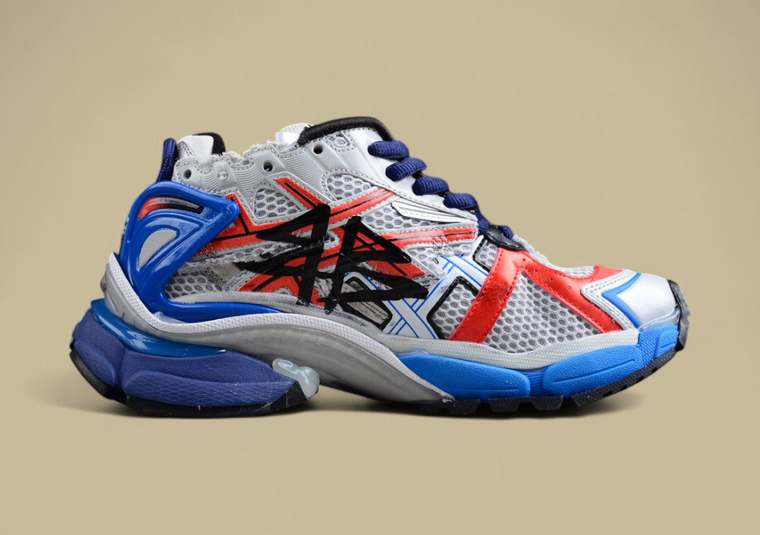 Balenciaga X Future Sneaker in White, Blue, and Red