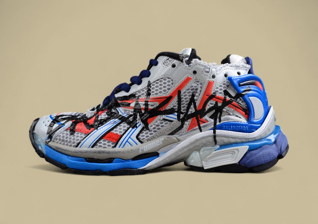 Balenciaga X Future Sneaker in White, Blue, and Red