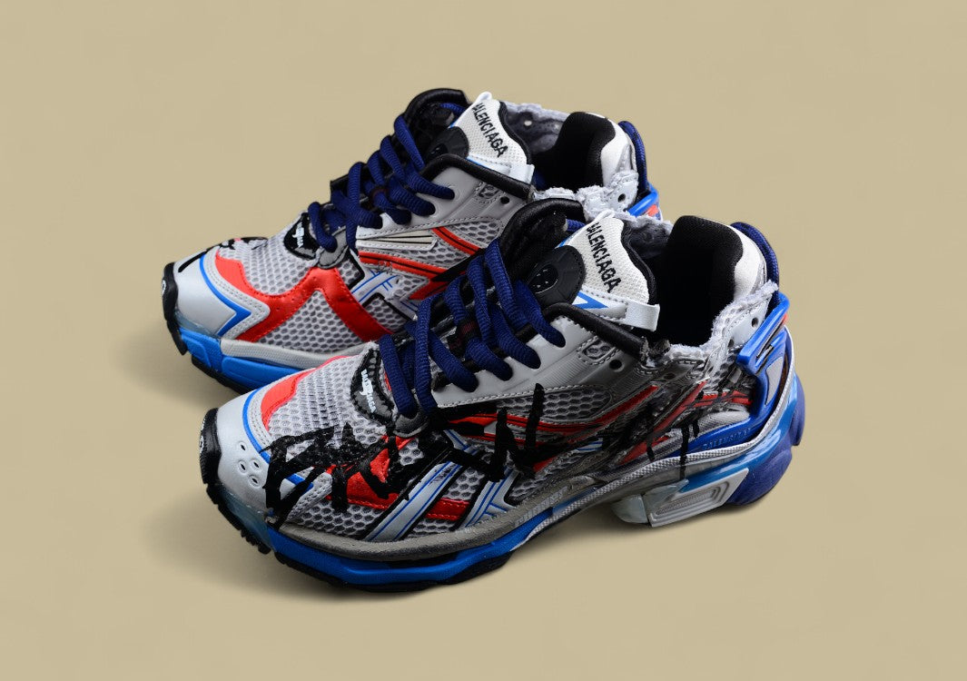 Balenciaga X Future Sneaker in White, Blue, and Red