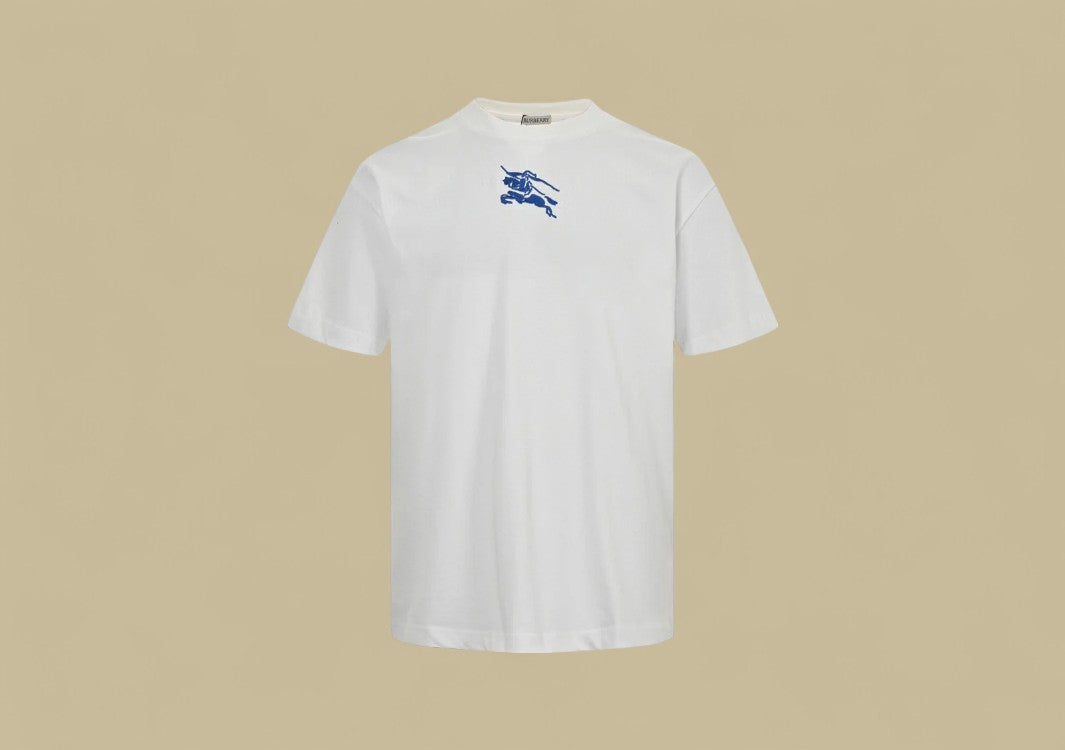 Burberry 24SS Chest Small Embroidery Knight Warhorse Logo T-Shirt – White with Blue Detail