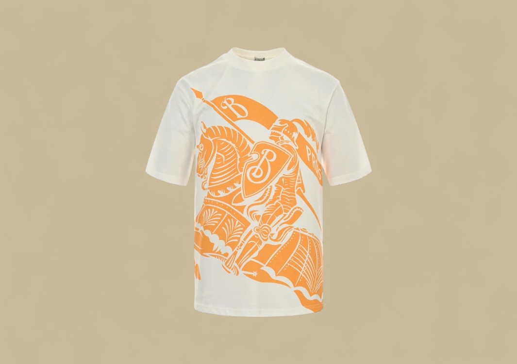 Burberry 24SS Knight Warhorse Logo Graphic T-Shirt – White & Orange