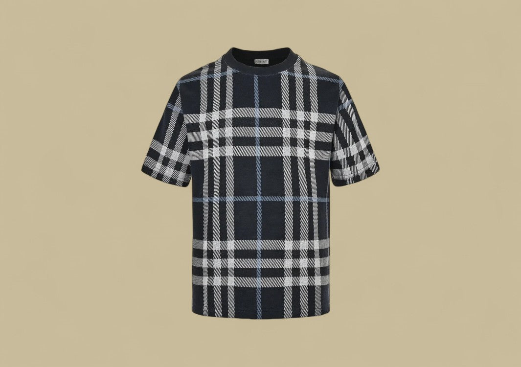 Burberry 24SS Plaid Knit T-Shirt – Navy Check