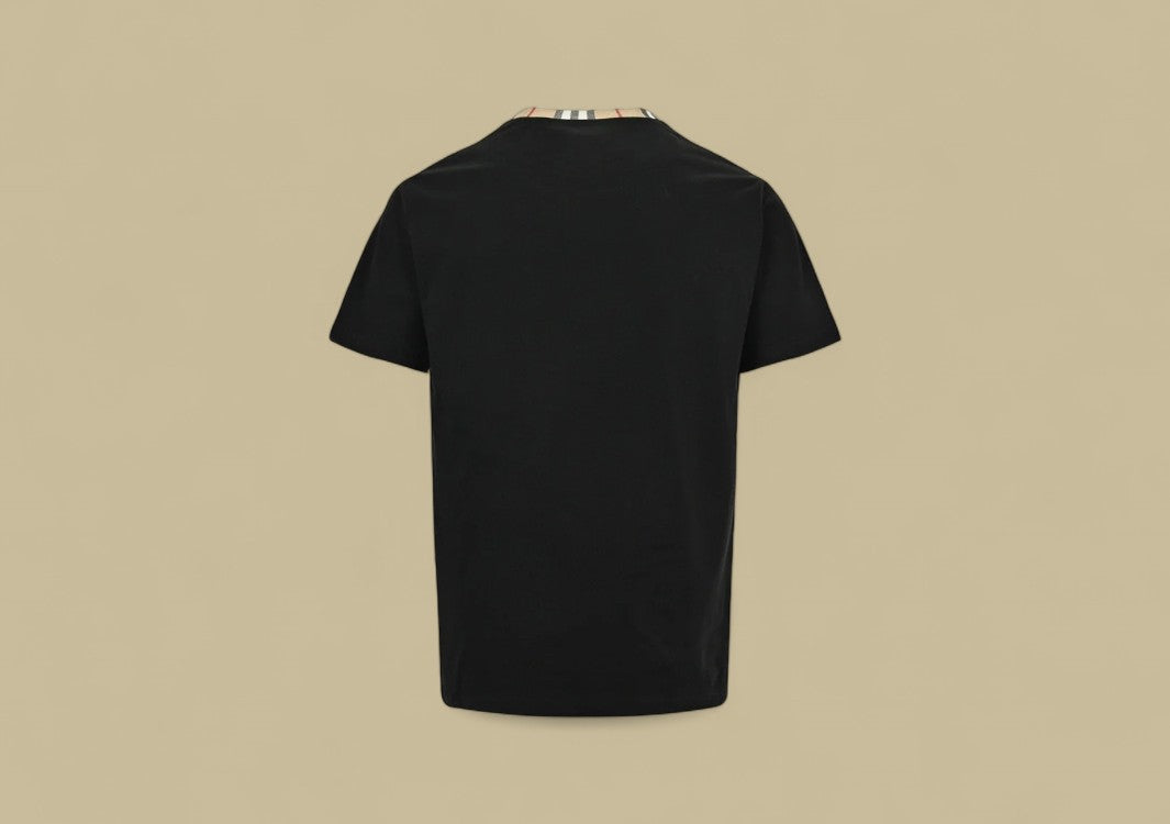 Burberry 24SS Plaid Neckline Embroidery Logo T-Shirt – Black