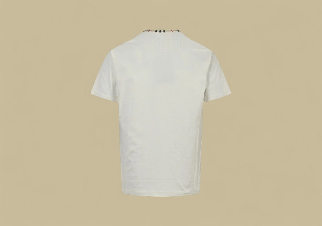 Burberry 24SS Plaid Neckline Embroidery Logo T-Shirt – White