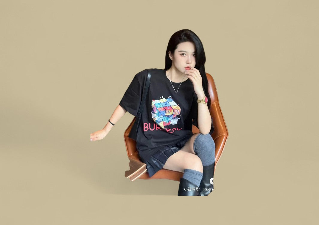 Burberry 24SS Rubik’s Cube Graphic Logo T-Shirt – Black Multicolor