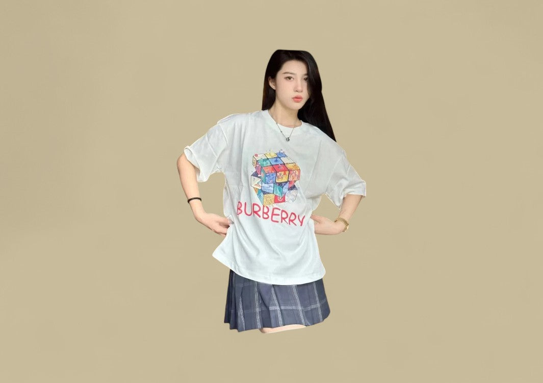 Burberry 24SS Rubik’s Cube Graphic Logo T-Shirt – White Multicolor
