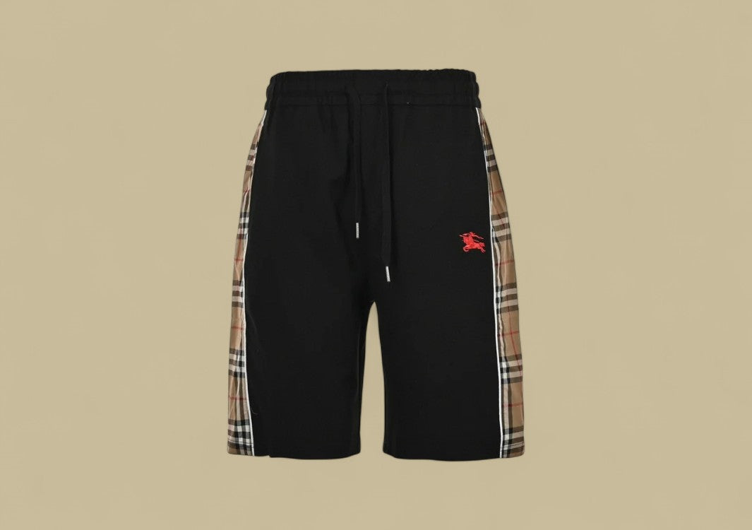 Burberry Embroidered Warhorse Logo Side Joint Plaid Shorts – Black