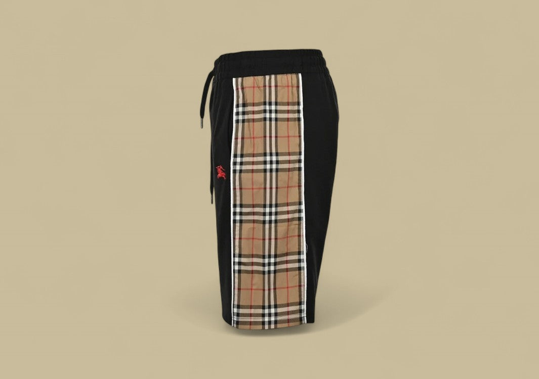 Burberry Embroidered Warhorse Logo Side Joint Plaid Shorts – Black